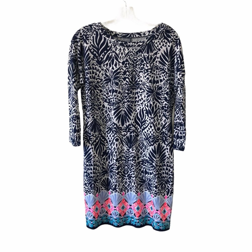 Lilly Pulitzer Blue White Cotton Shell Pattern Dress Sundress XS